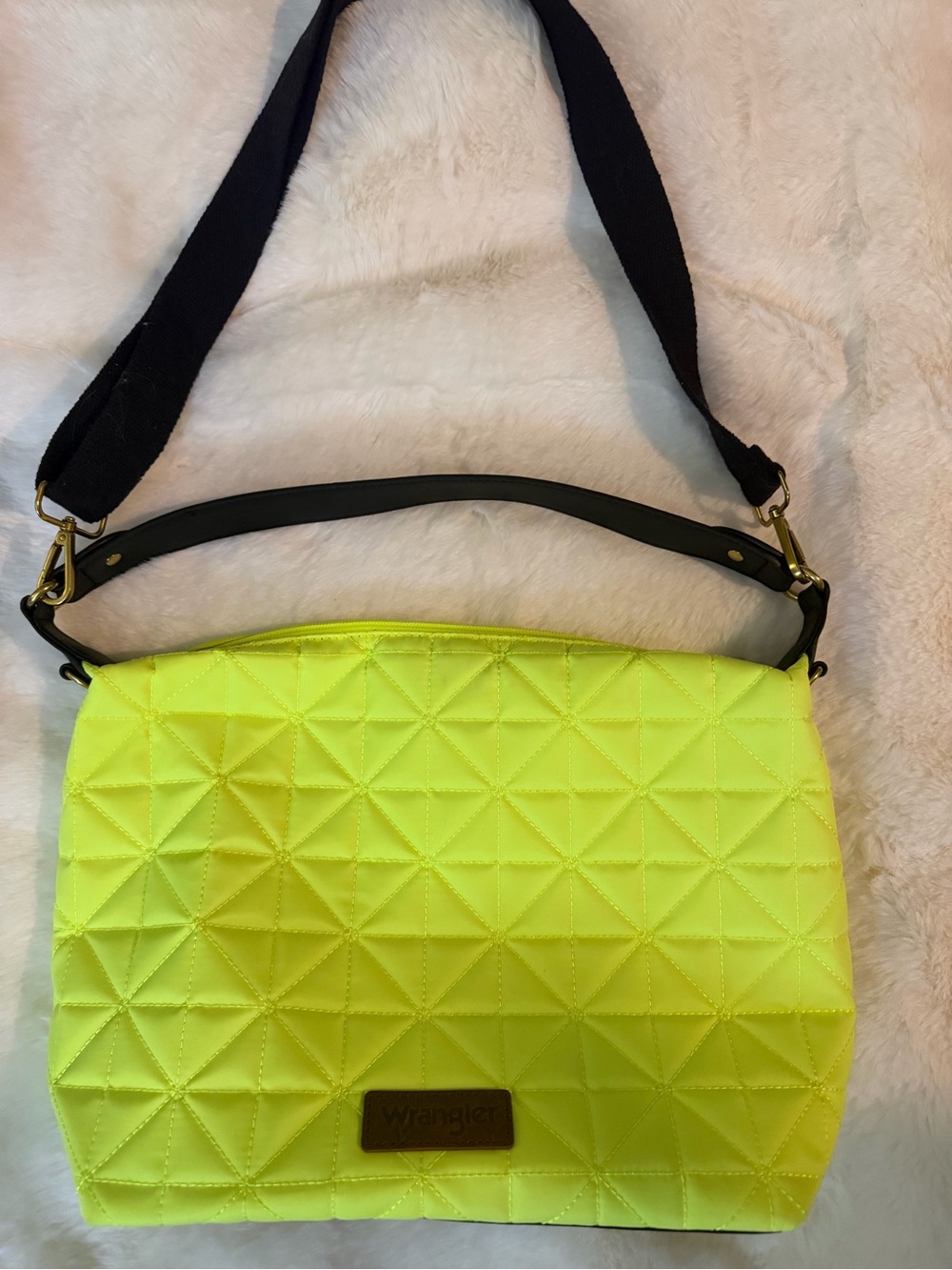 Wrangler Neon Yellow Quilted Shoulder Bag with Black Strap